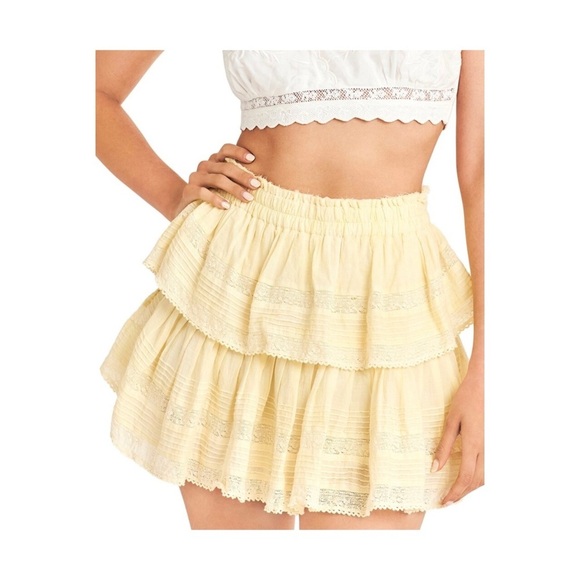 LoveShackFancy Ruffle Mini Skirt in yellow NWOT - Picture 3 of 11